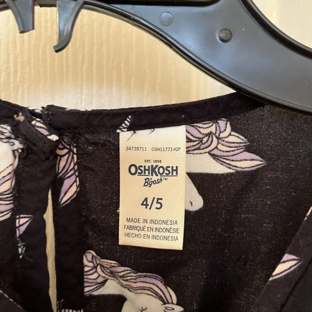 Oshkosh B'gosh Black Unicorn Dress Girls Size 4-5 years